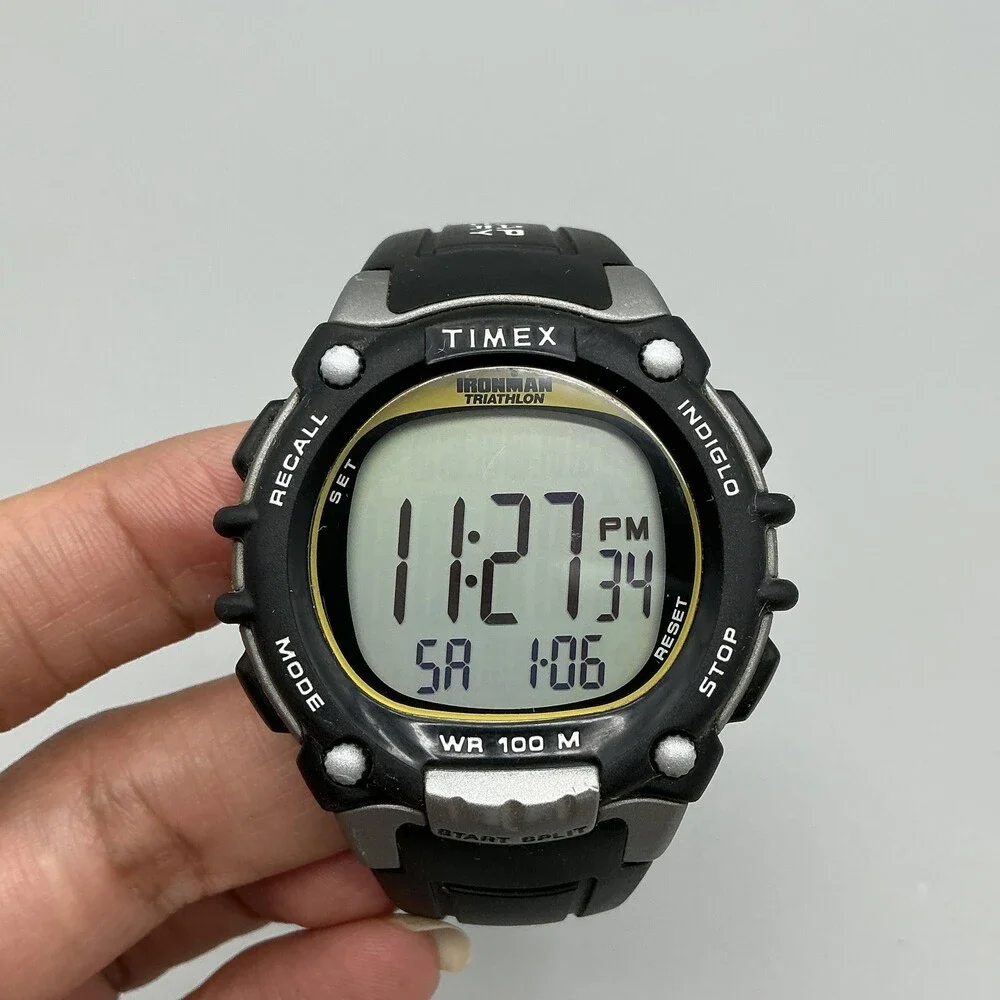 Timex Ironman Triathlon 100 Lap Mens Watch 46mm Gray Digital Black New Battery